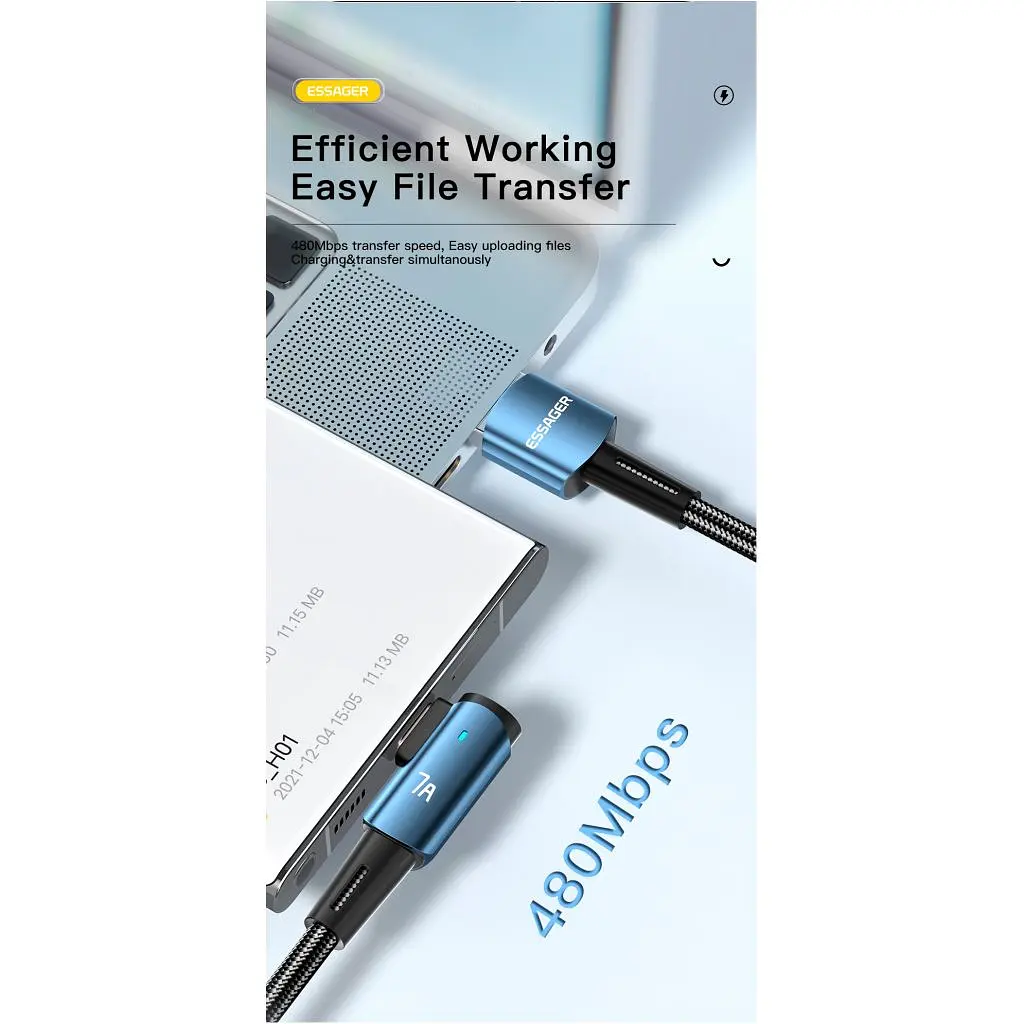 Дата кабель USB 2.0 AM to USB-C 1.0m 100W 90° corner black Essager (EXCWT7A-CG01-P) - фото 6