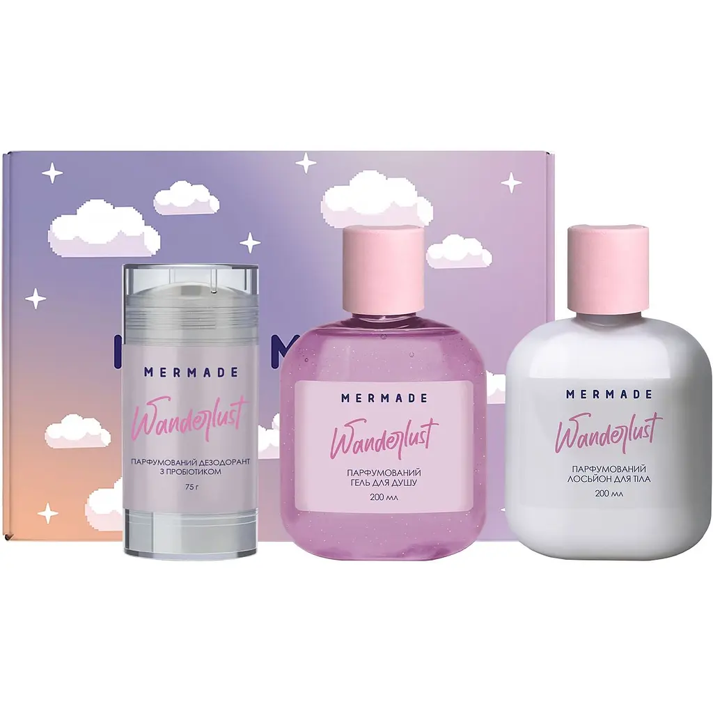 Парфюмированный набор для тела Mermade Wanderlust, гель для душа, 200 мл + лосьон для тела, 200 мл + дезодорант, 75 г - фото 2