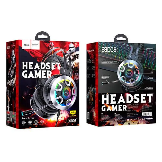 Дротова ігрова гарнітура Hoco Gaming LED headphones Hi-Res ESD05, USB, 2x3.5mm, 2m, black - фото 6