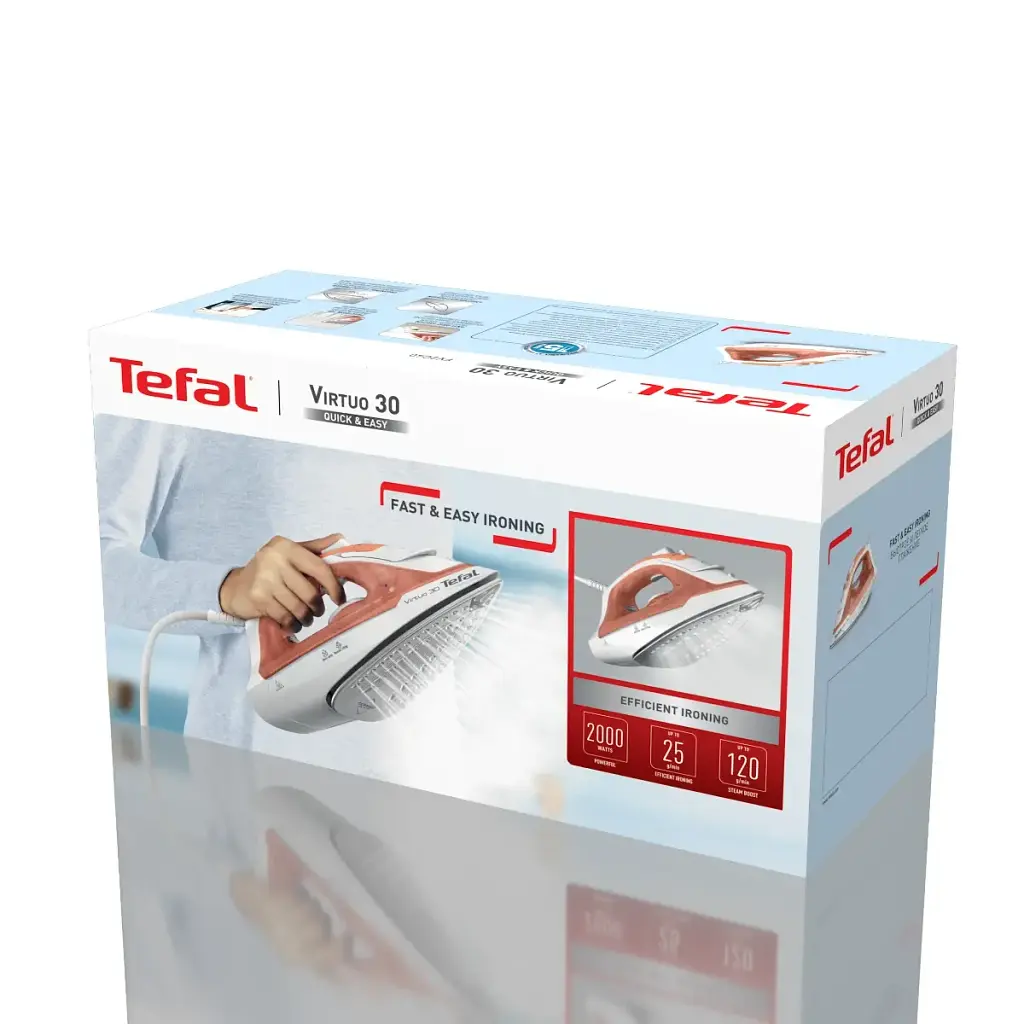 Парова праска Tefal Virtuo FV2C40E0, 120 г/хв, 0,24 літра, 2000 Вт, Білий / Помаранчевий - фото 4