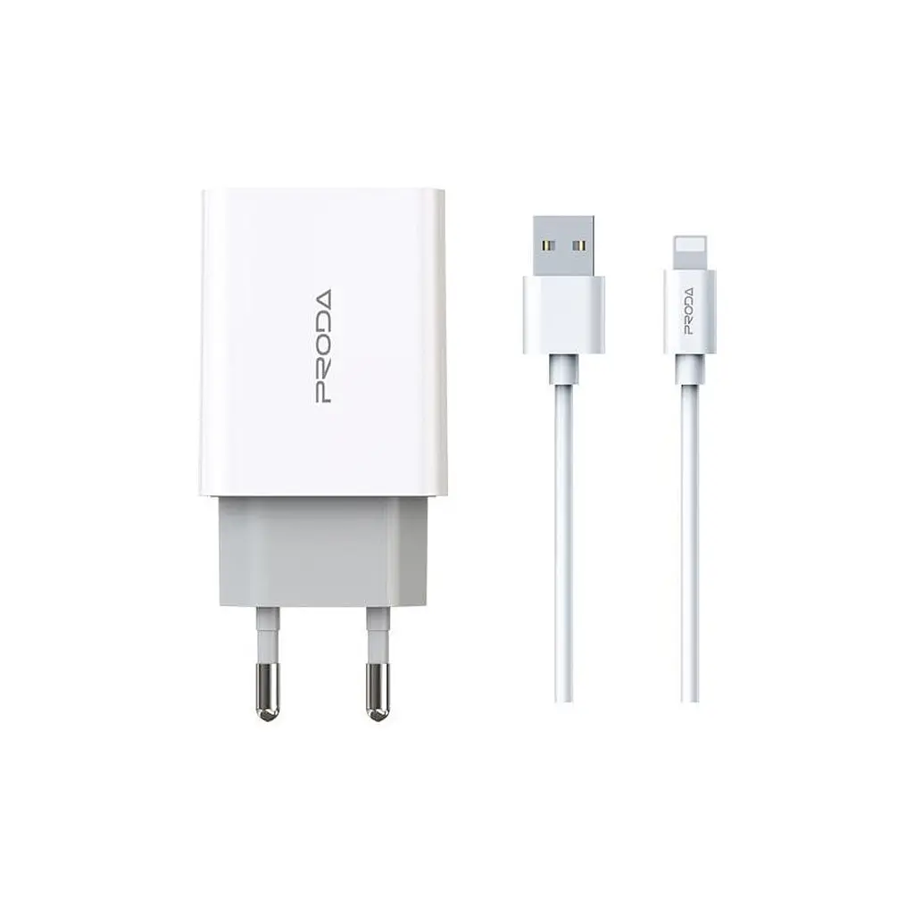 Зарядний пристрій Proda PD-A28i 2хUSB 2.4A + USB Ligthtning 1.0m (PD-A28i-WH) - фото 2