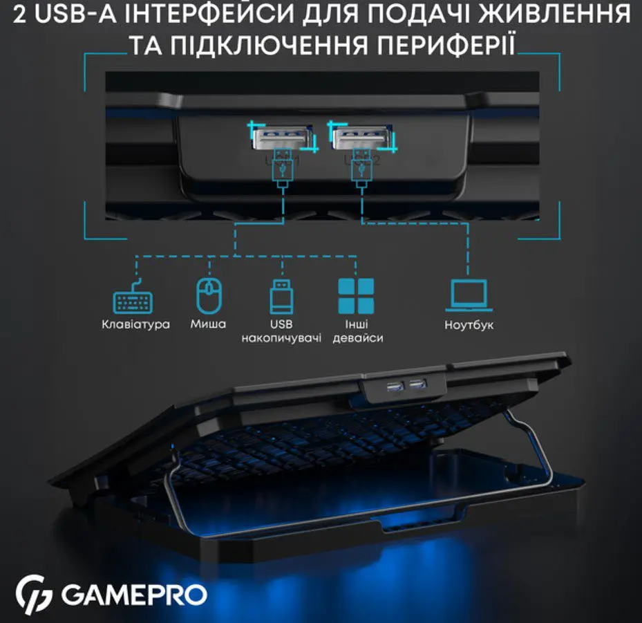 Охолоджувальна підставка для ноутбука до 15,6 дюймів GamePro GPCP-350 2xfans - фото 10
