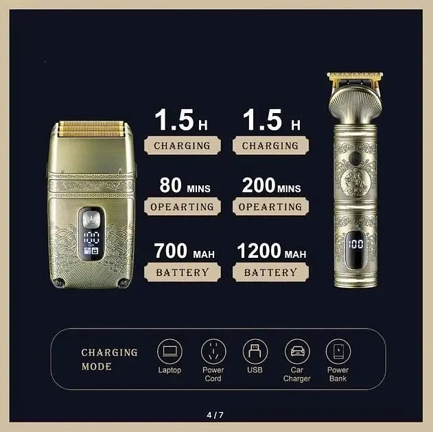 Машинка для стрижки волосся XPRO V-649 професійна акумуляторна з насадками триммер шейвер золота (41398-V-649_1102) - фото 4