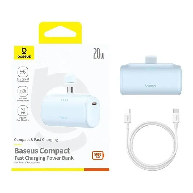 Универсальная магнитная батарея Baseus Compact Type-C Edition 5000 mAh 20 W Blue P10068306313-00 - фото 5