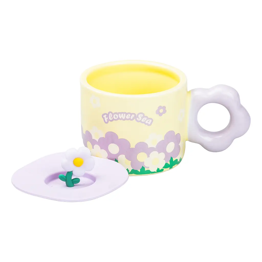 Чашка керамічна Happy Life Flowers з кришкою жовта 300 мл HP7196Y - фото 2