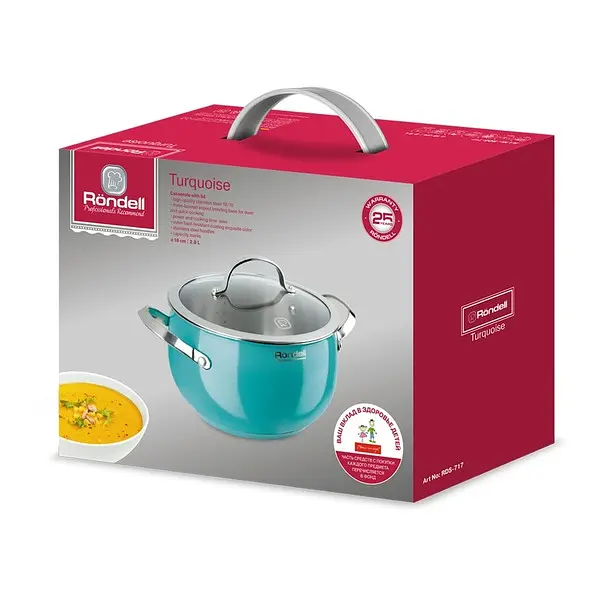 Каструля Rondell Turquoise, зі скляною кришкою, 18 см, 2,8 л (RDS-717) - фото 2