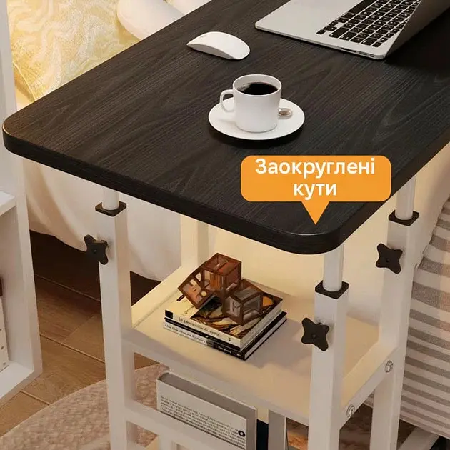Комп'ютерний столик 80х40х60-85см / Стіл ліжка з регулюванням висоти / Поворотний столик для ноутбука (T-80) Чорний - фото 3
