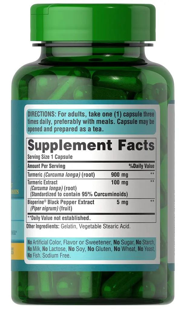 Натуральная добавка Puritan’s Pride Turmeric Curcumin 1000 Mg with Bioperine 5 mg 120 капсул - фото 2