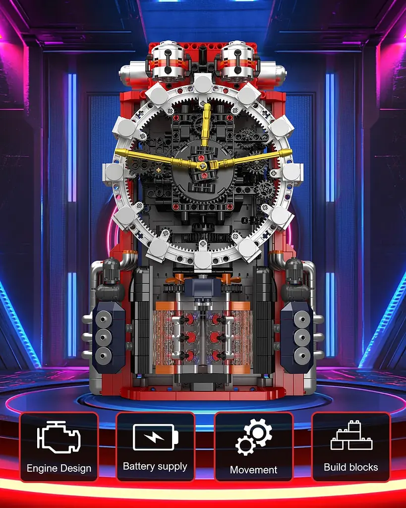 Конструктор механічний годинник Mould King Cyberpunk Mechanical Clock 10187 часи акумуляторні, для дорослих та дітей, 1601 деталей - фото 4