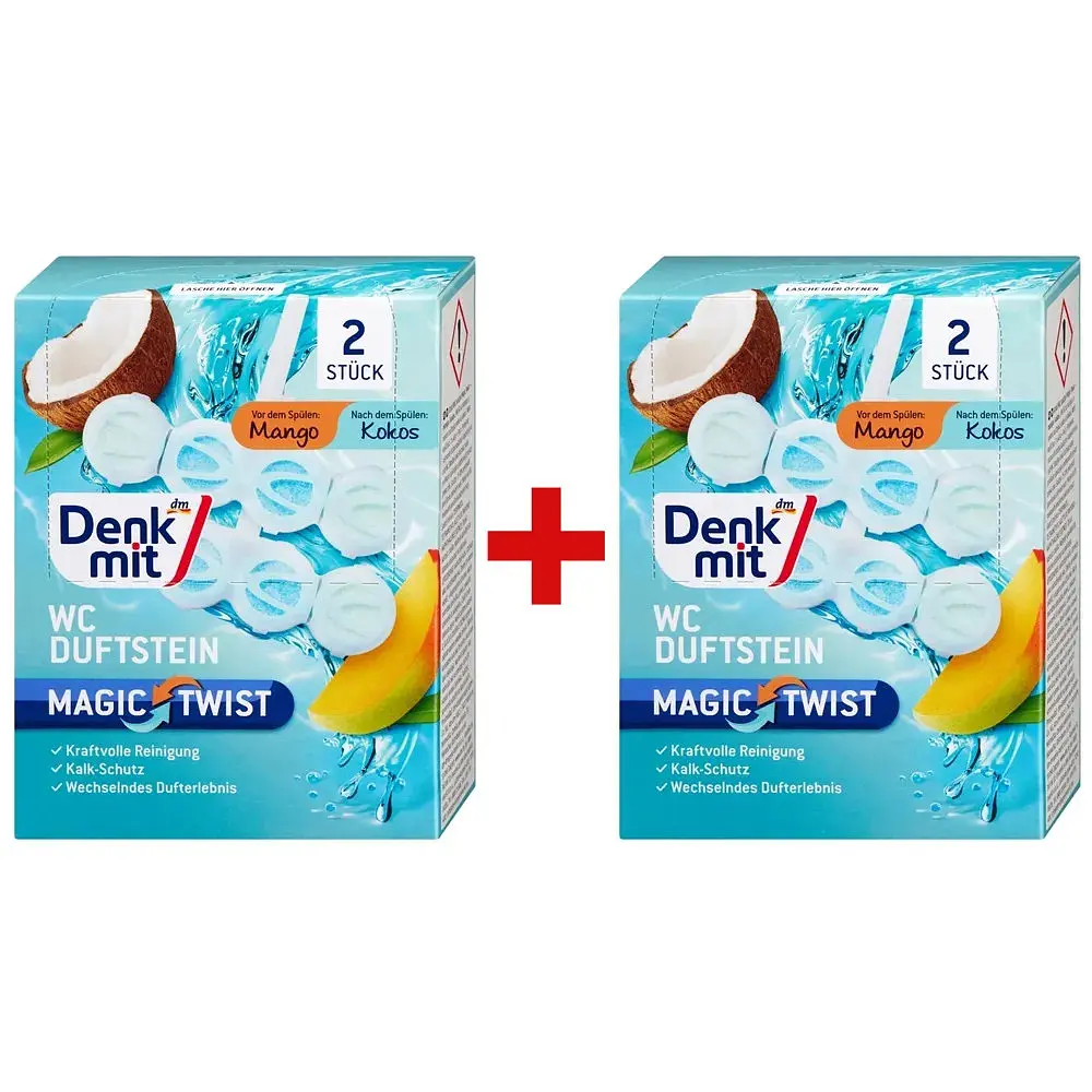 Блок для унітазу DenkMit Magic Twist Mango & Kokos, 2-ві упаковки по 2 шт.