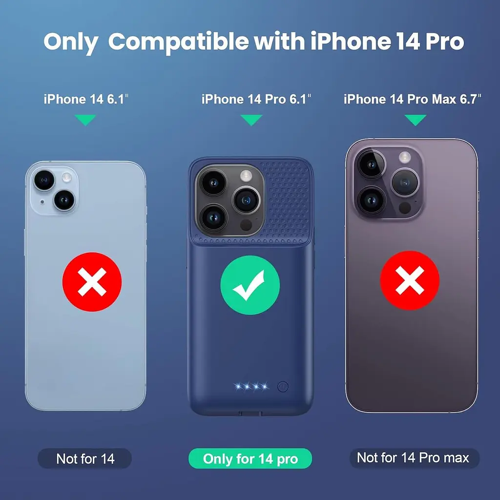 Чохол Feob Battery для iPhone 14 Pro (6,1 дюйма), потужний ультратонкий чохол для зарядки акумулятора ємністю 7200 мАг, захисний - фото 2