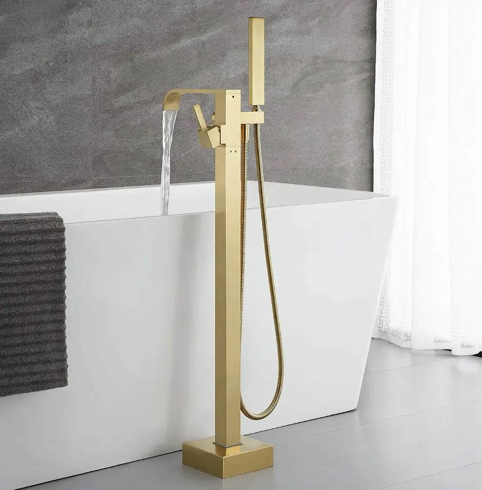 Змішувач для ванни Rea Carat підлоговий brushed gold REA-B6522, Золотий - фото 7