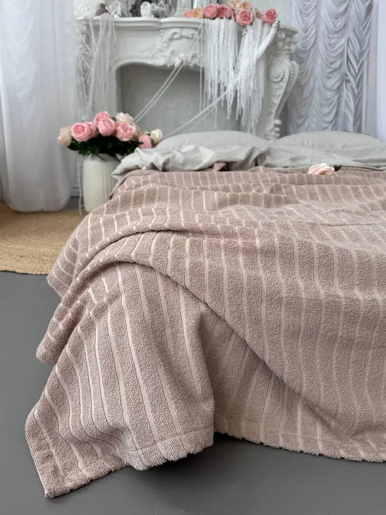 Покривало Zeintex Palermo махрове бавовняне кольору капучино - фото 8