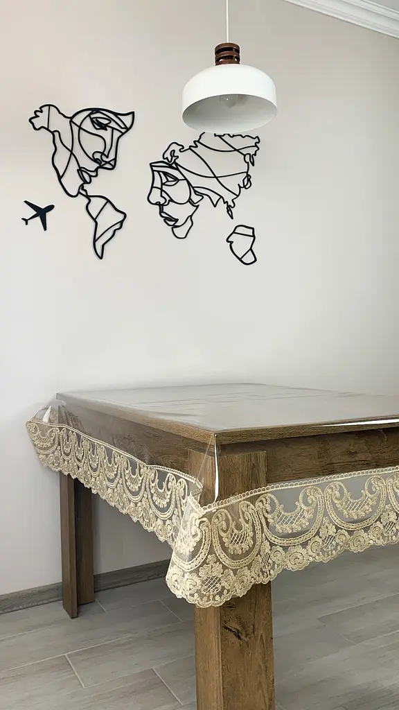 Силіконова скатертина прямокутна з мереживом Арка 15 см 190х110 см Бежевий - фото 6