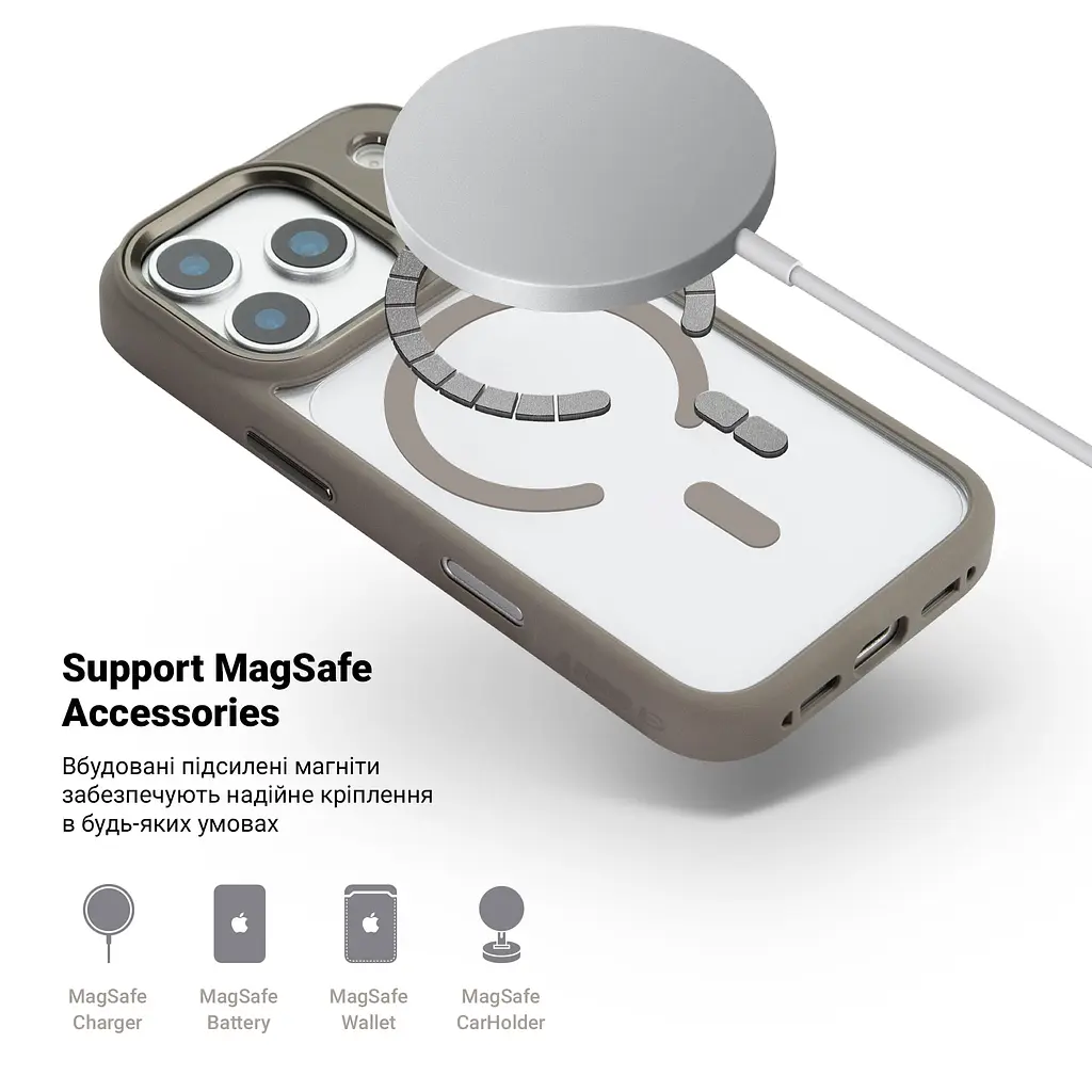 Чехол Apple iPhone 17 Pro, Unit MagSafe, серый, прозрачный, магсейф, ударопрочный, магнитный, панель-накладка с поддержкой MagSafe, с поддержкой беспроводной зарядки, TPU+PC, защита всего корпуса, ударопрочный, ArmorStandart (ARM87912) - фото 4