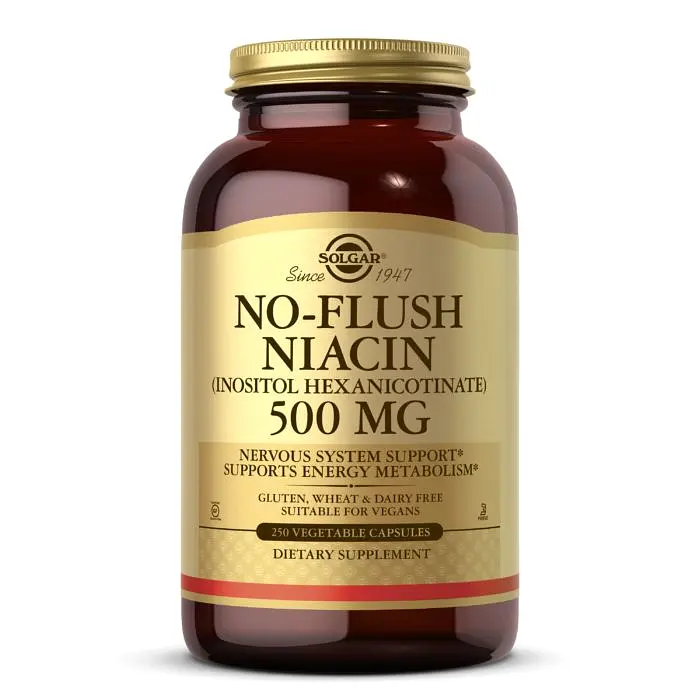 Вітаміни та мінерали Solgar No-Flush Niacin 500 mg (Inositol Hexanicotinate), 250 вегакапсул