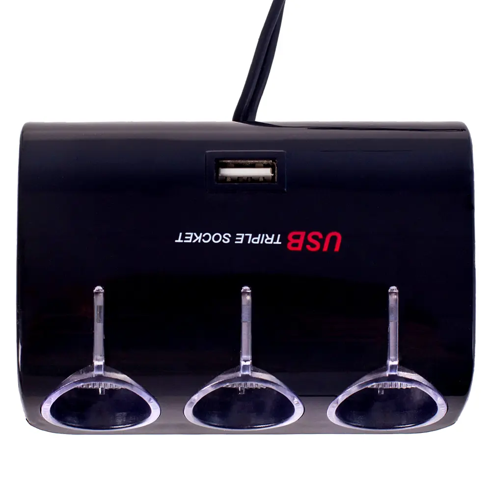 Автомобільний розгалужувач прикурювача VOIN 3 виходу 1 USB 1000mA 12/24V (SC-3073) - фото 2