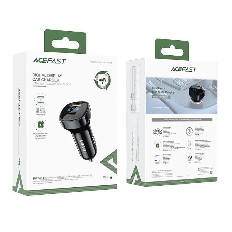 Автомобільний зарядний пристрій ACEFAST B4 digital display 66W(USB-C+USB-A) dual port car charger - фото 3