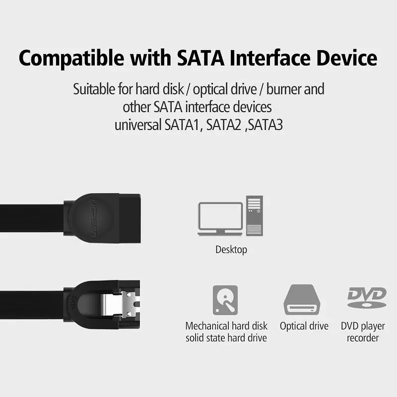 Кабель SATA Serial ATA III Ugreen US217 з блокувальною клямкою 0.5м, Кутовий конектор Чорний (30797) - фото 3