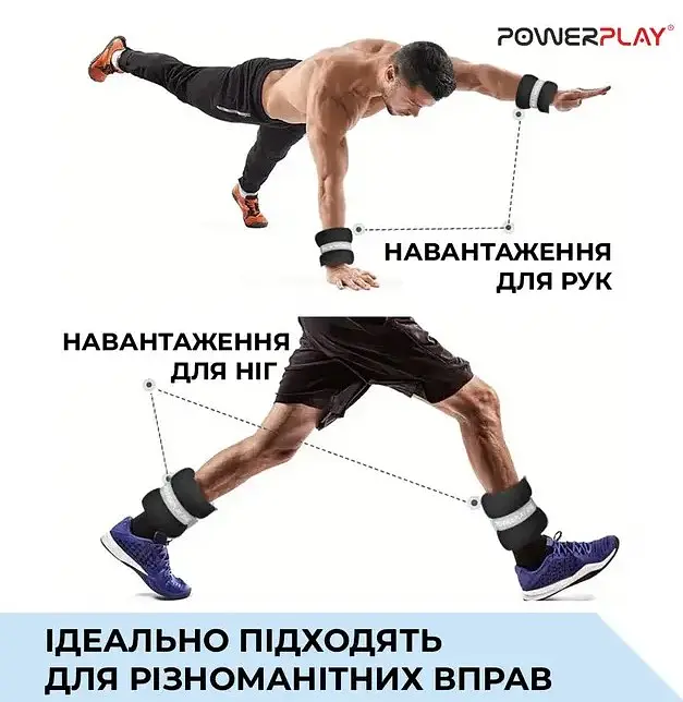 Обважнювачі-манжети для ніг та рук PowerPlay PP-4349 Ankle/Wrist Weights (2 шт*0.5 кг) Чорні (PP_4349_Black_0.5) - фото 7
