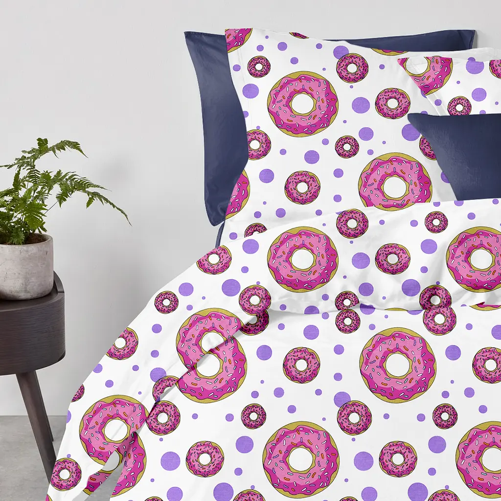 Євро постільна білизна з простирадлом на резинці SWEET DONUT DARK BLUE COSAS (4822052057759) - фото 2