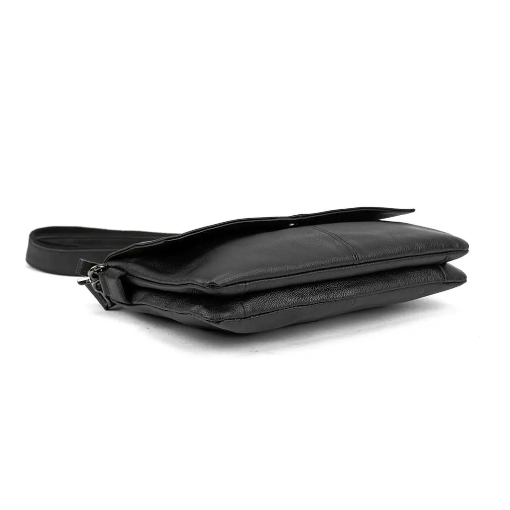 Шкіряна сумка через плече горизонтальна тонка Tiding Bag 82298A чорна - фото 4