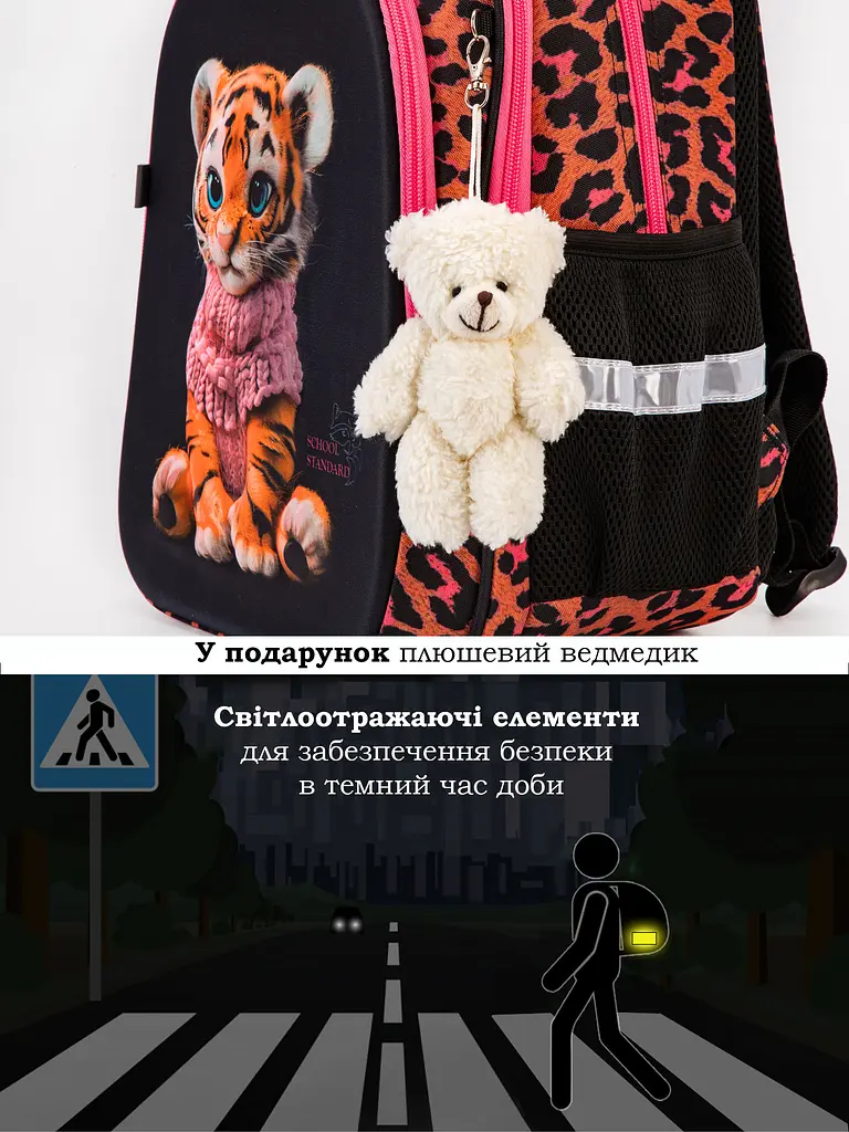 Школьный рюкзак с ортопедической спинкой для девочки School Standard 475 гр 17,5 литров Черный с розовым - фото 7