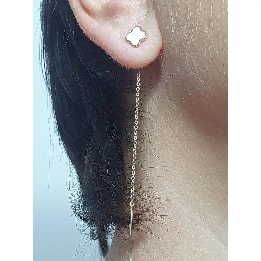 Золоті сережки-протягання Tango Конюшина з емаллю. 400292Е БЕЛ - фото 2