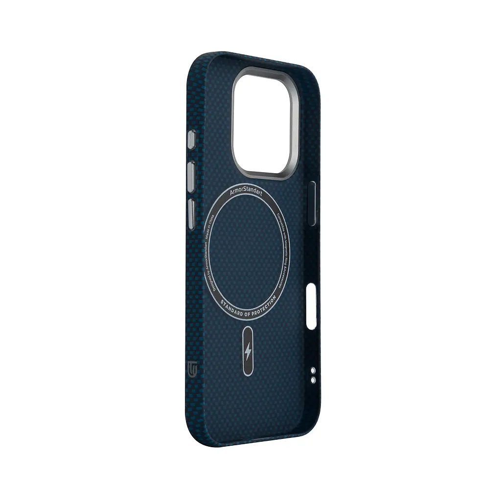 Карбоновый чехол для Apple iPhone 16 Pro, LikeCarbon2 MagCase, синий, тонкий защитный чехол-панель из поликарбоната с магнитами N52, MagSafe, противоударный, совместим с беспроводной зарядкой, приподнятые края для защиты камеры - фото 4