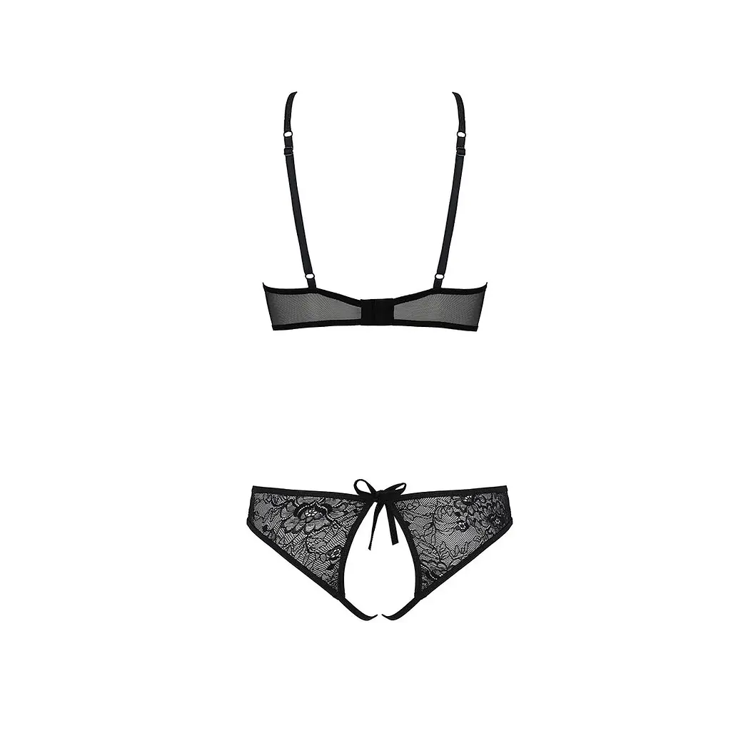 Комплект: бра, трусики з ажурним декором та відкритим кроком Passion URSULA SET XXL/XXXL, black - фото 4