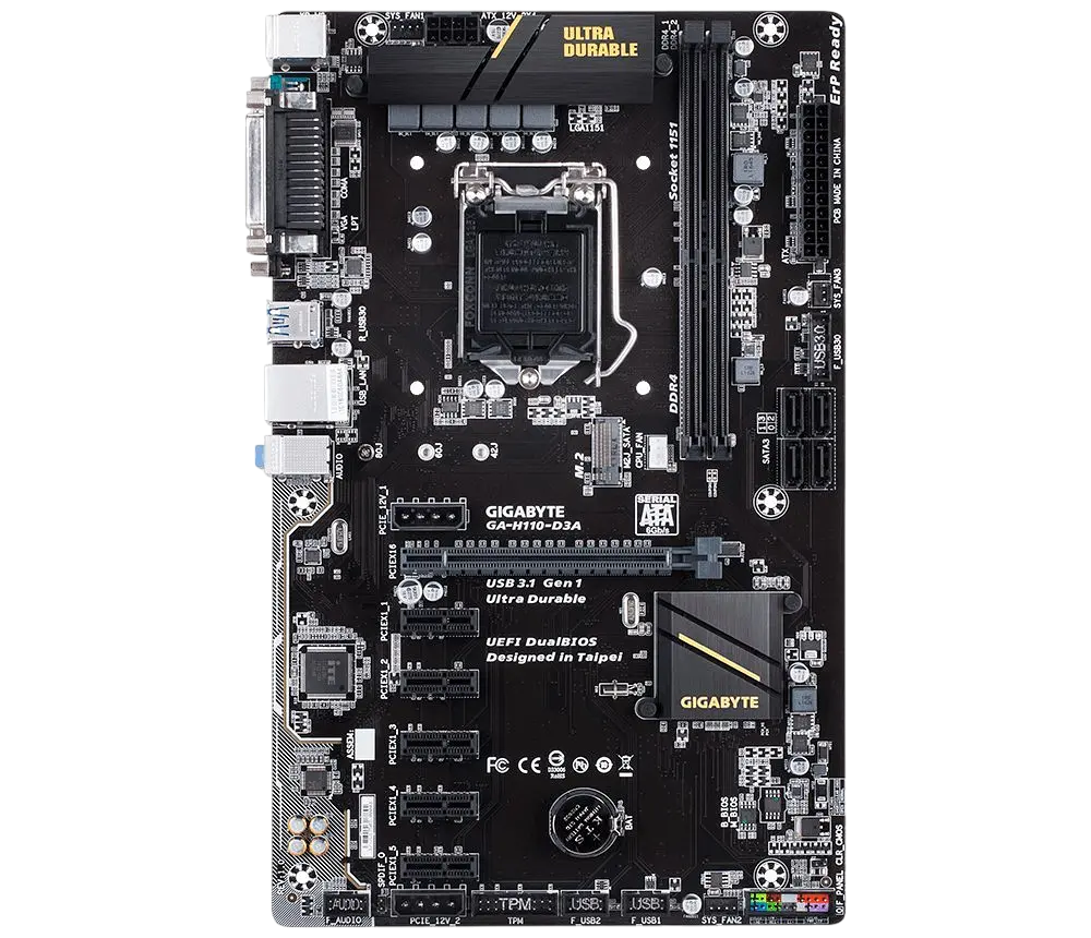 Материнская плата Gigabyte GA-H110-D3A rev.1.0 LGA 1151v1 (GA-H110-D3A REV.1.0) Б/У - фото 2