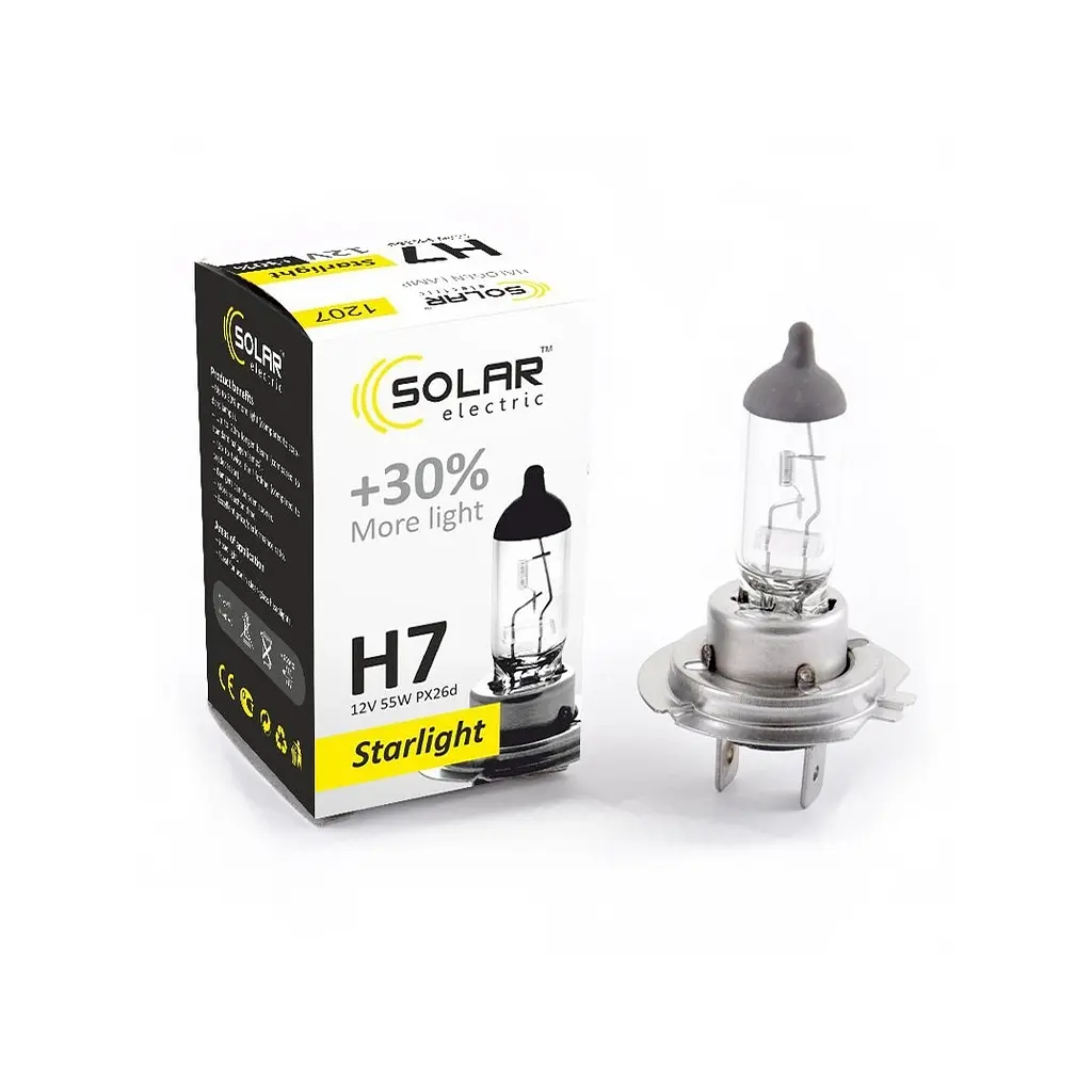 Автолампа SOLAR H7 12V 55W PX26d Starlight+30 (1207) - фото 2