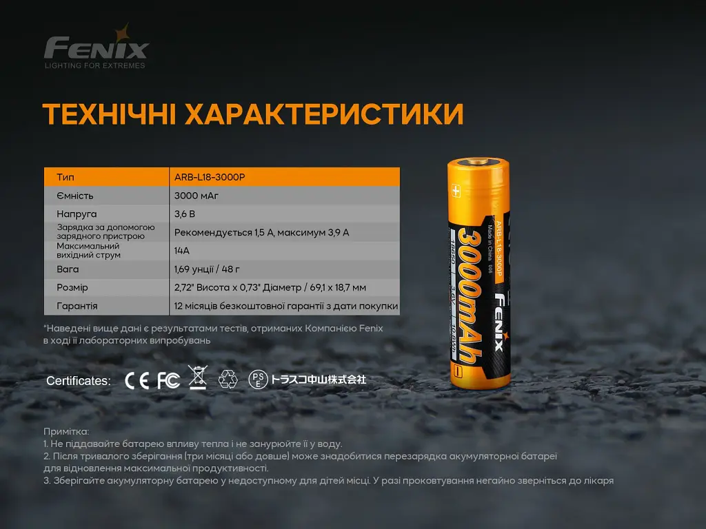Акумулятор Fenix 18650 3000 mAh (ARB-L18-3000P) - фото 11