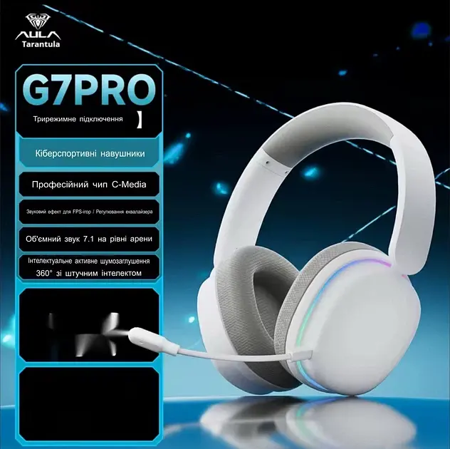 Игровые беспроводные наушники AULA G7 Pro / Три режима подключения / White - фото 2