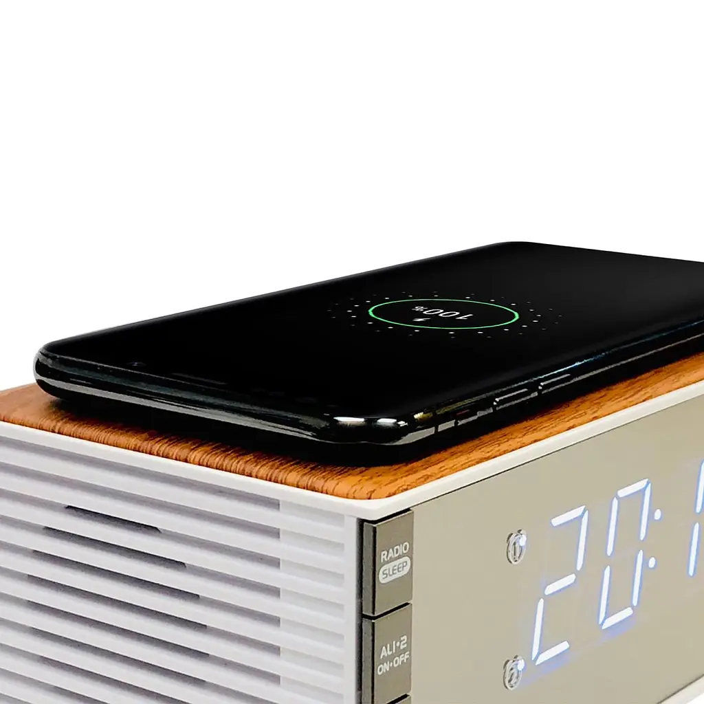 Годинник настільний з радіо Technoline WT487 Wireless Mobile Charging White/Brown (WT487) - фото 4