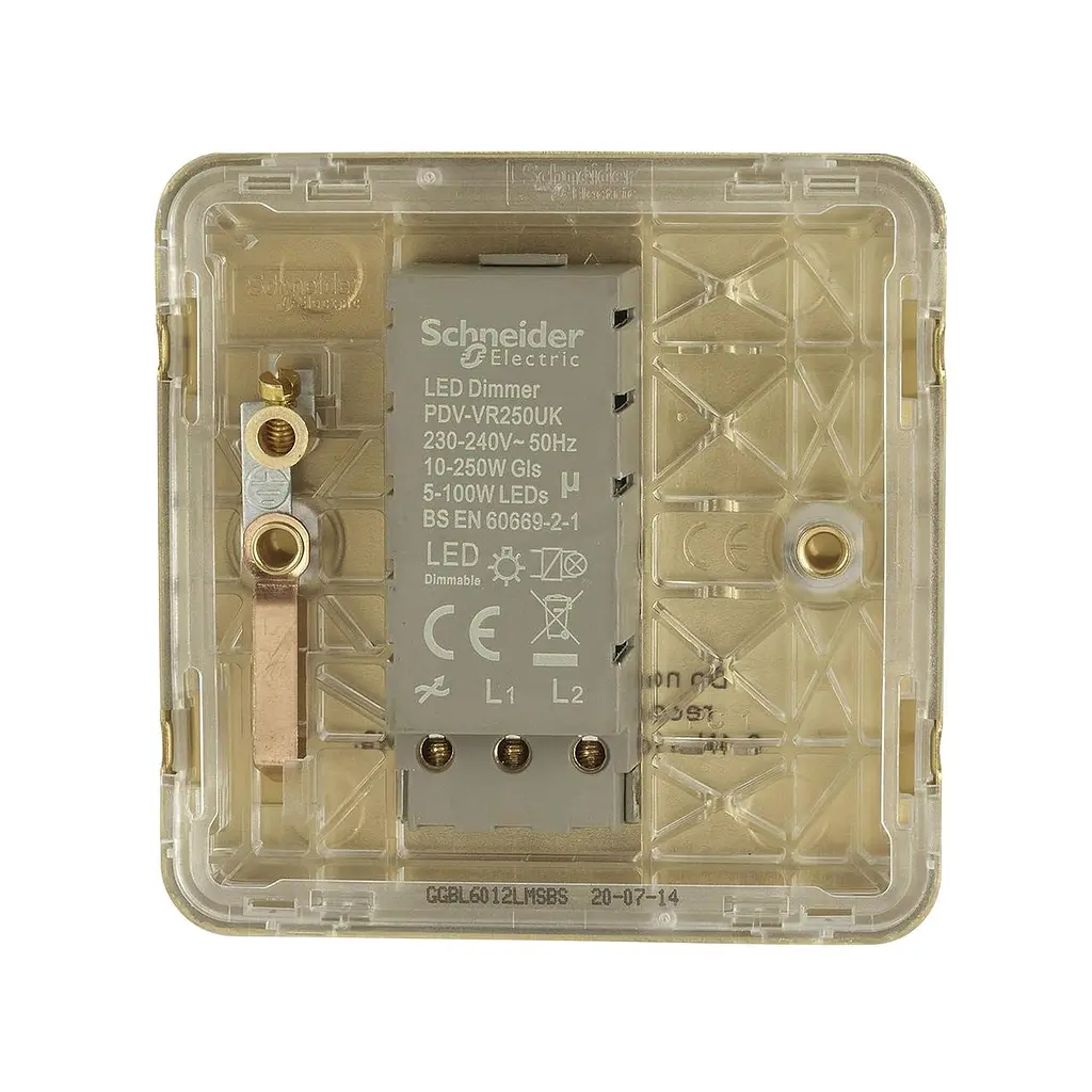 Schneider Electric GGBL6012LMSBS безгвинтовий Liss Cover світлодіодний диммер 1 швидкість 2 колії 100 Вт/ВА сатинована латунь - фото 4