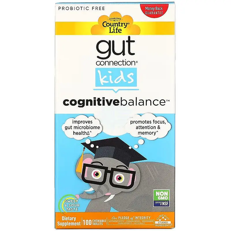 Кишечник і мозок Country Life Gut Connection Kids Cognitive Balance 100 жувальних таблеток - фото 2