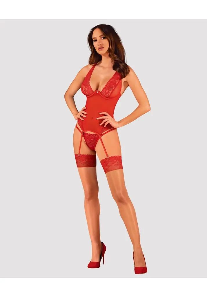 Комплект белья Obsessive Lacelove XL/XXL красный - фото 5