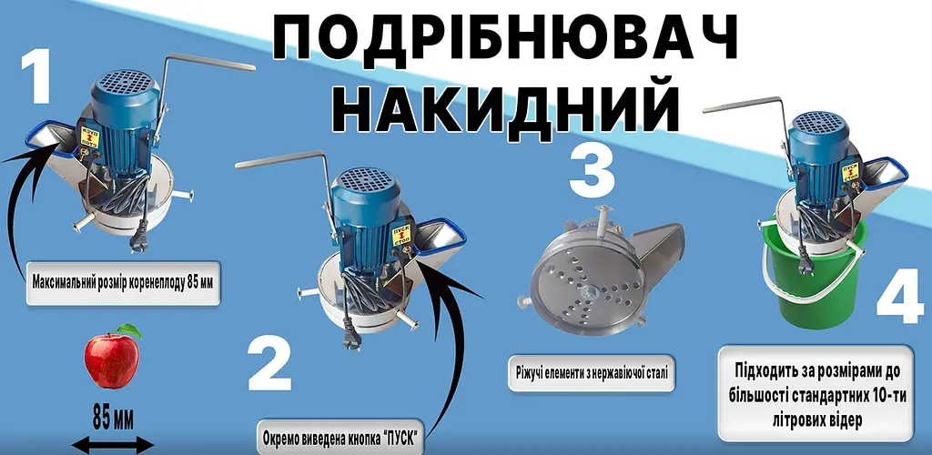Подрібнювач «Накидний» електричний корморізка для коренеплодів, овочів фруктів (200 кг/год) ніж з нержавіючої сталі 88428 - фото 3