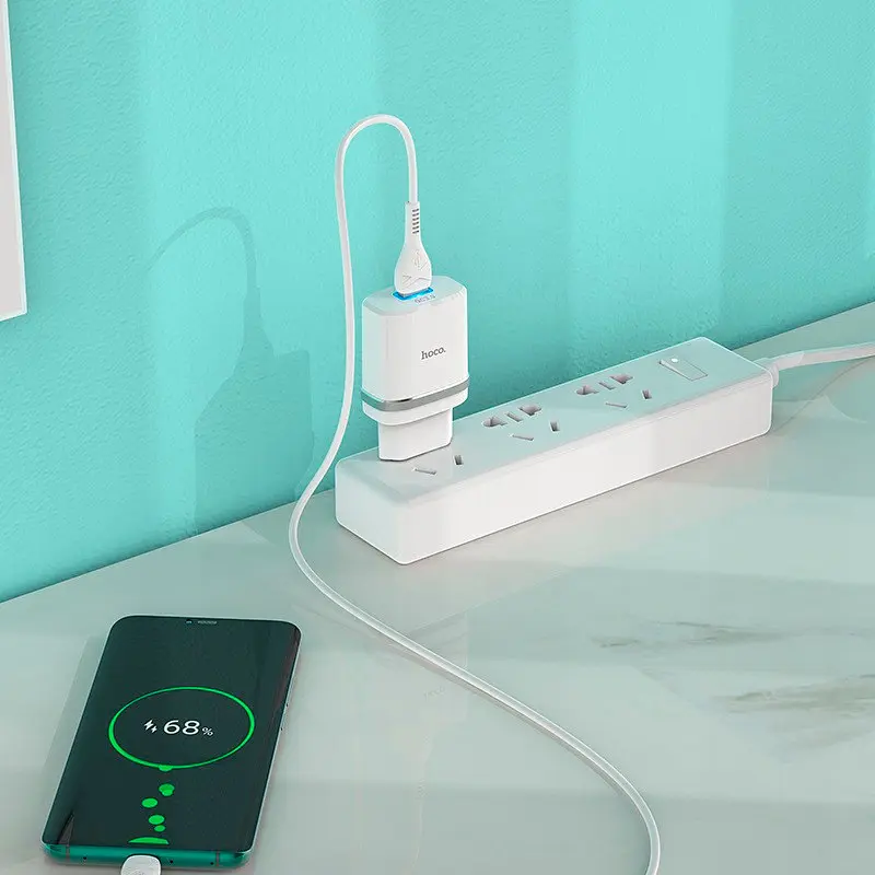 Мережевий зарядний пристрій 1USB Hoco C12Q 3A White + USB Cable Type-C - фото 6