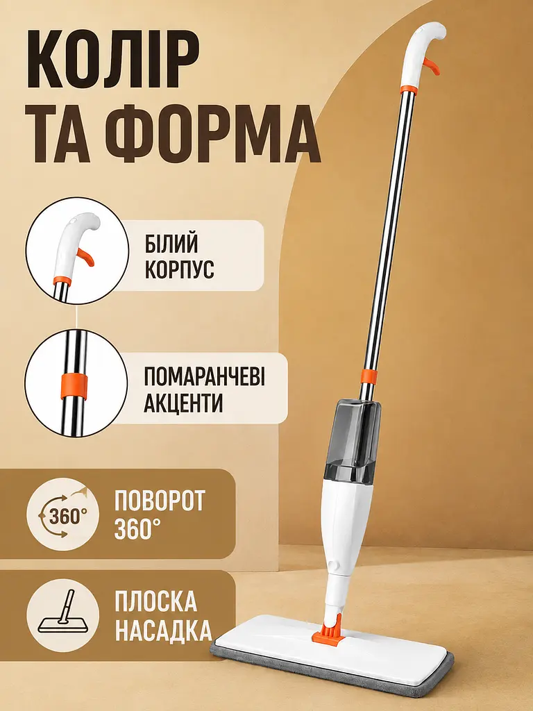 Швабра розумна з розпилювачем води для вологого прибирання, біла (49676351) - фото 5