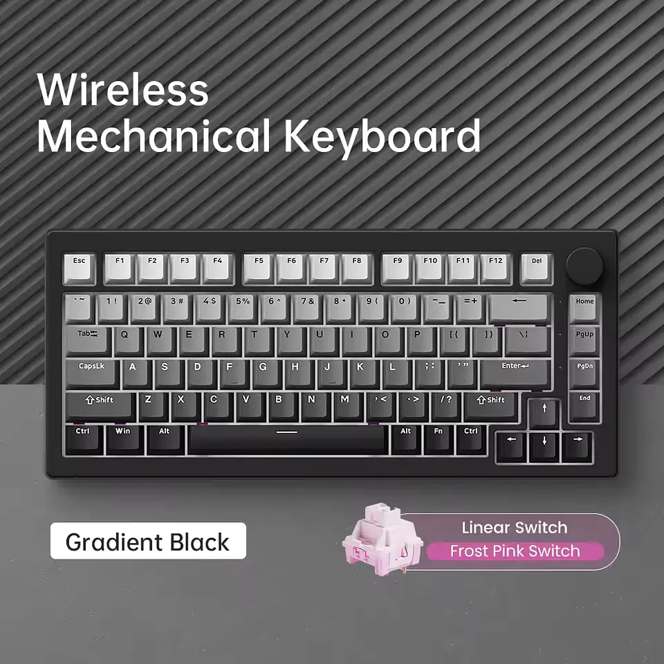 Игровая механическая клавиатура Akko 5075 V3 / Три режима подключения / Frost Pink Switch / Black - фото 3