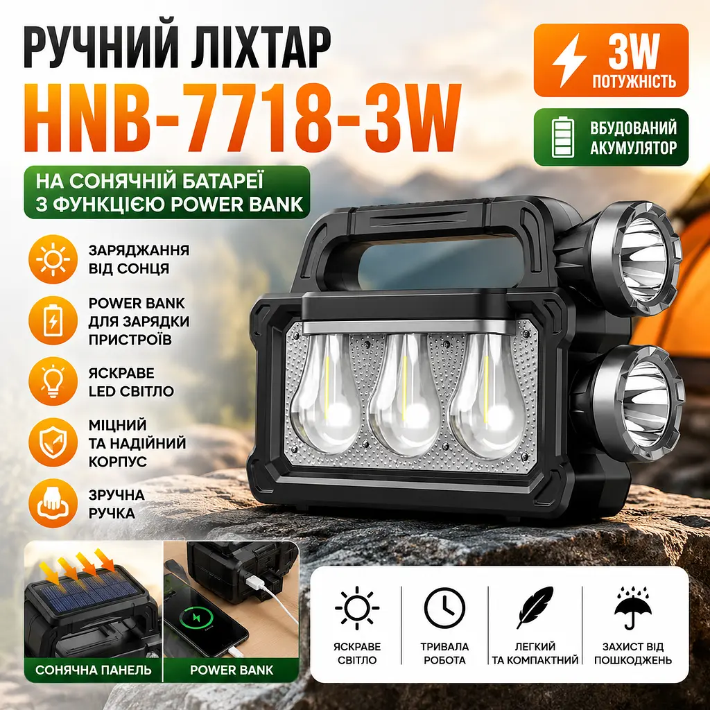 Ручний ліхтар Hurry Bolt Multifunctional Portable Lamp HNB-7718-3W - фото 2