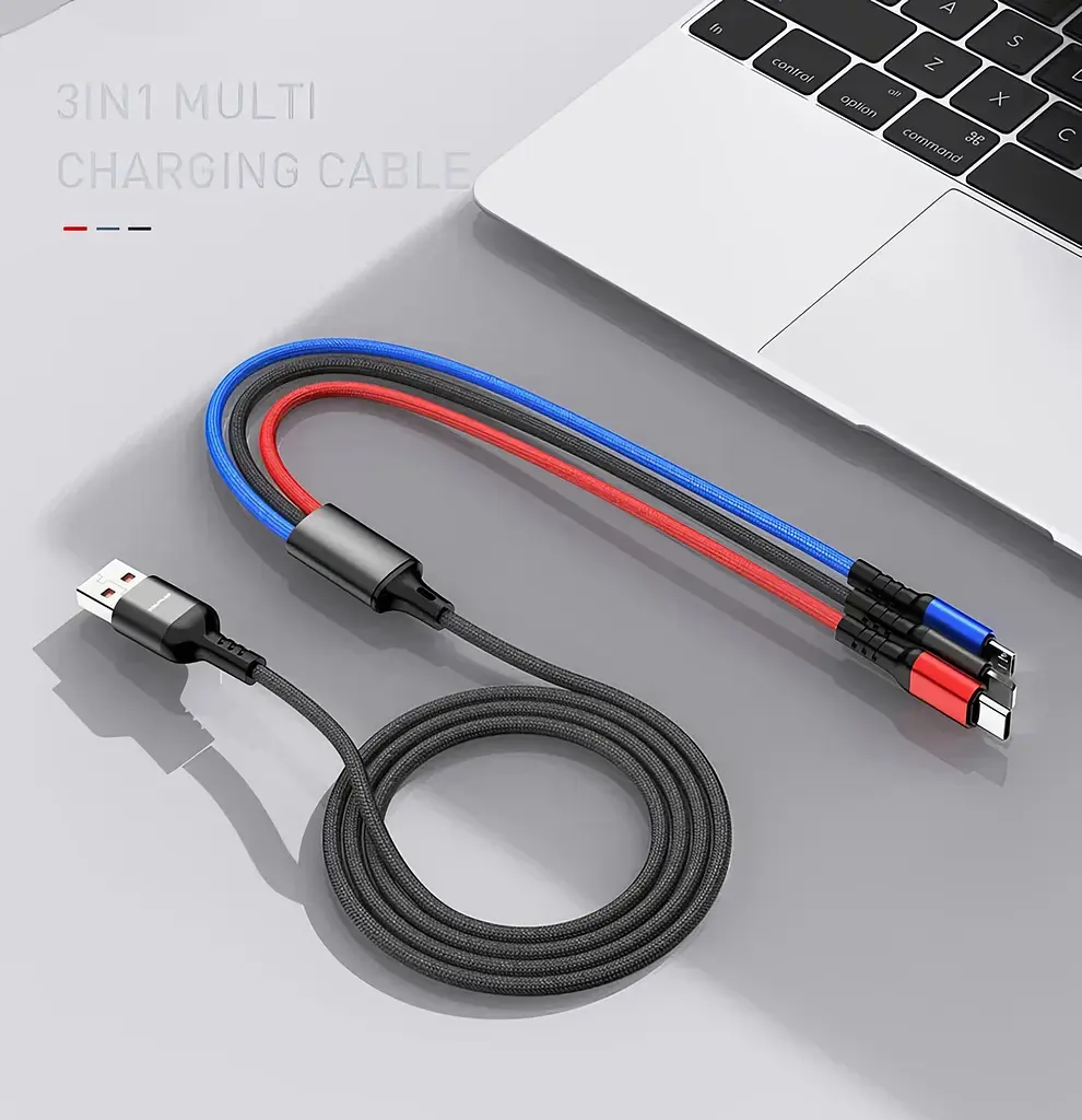 Шнур для заряджання телефону кабель lightning micro usb type c для заряджання Awei CL-971 - фото 4