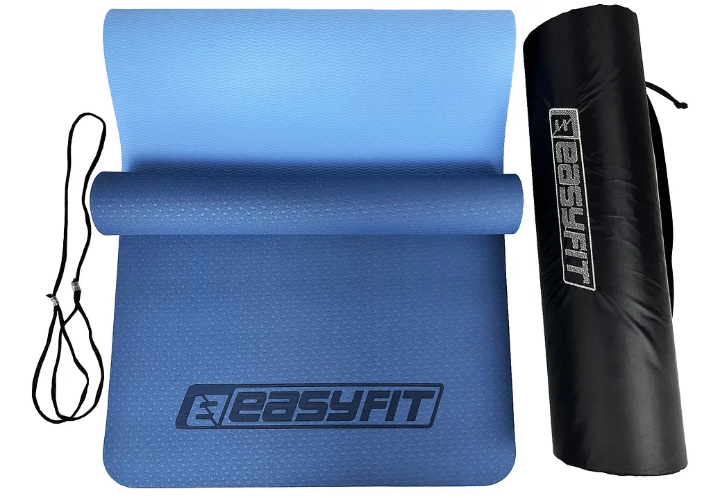 Килимок для йоги та фітнеса EasyFit TPE+TC 6мм двошаровий + Чохол синій з блакитним (EF-1924s-BLB) - фото 8