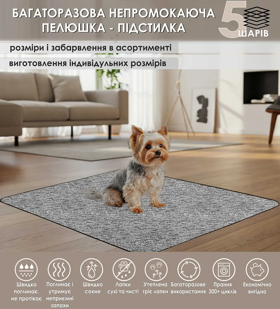 Многоразовая подстилка Giselle  40х60 см пеленка для собак, суперпоглощающая, непромокаемая, антизапах 5004037 - фото 2