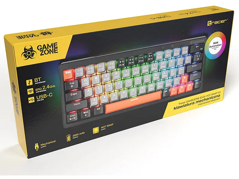 Клавіатура Tracer GameZone Evo1 Hot SWAP 63 RGB Grey (TRAKLA47297) - фото 6