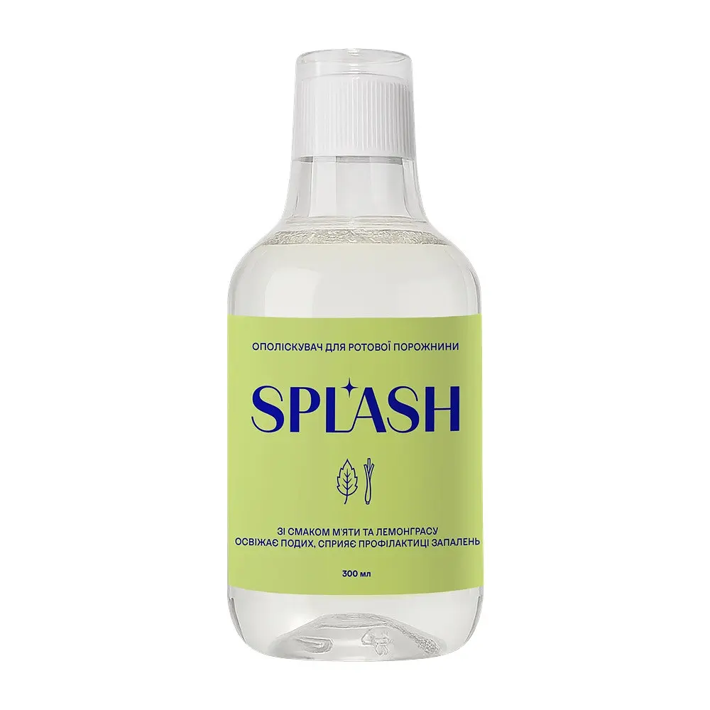 Ополіскувач для ротової порожнини Splash м'ята та лемонграс без фтору свіже дихання та захист ясен 300 мл