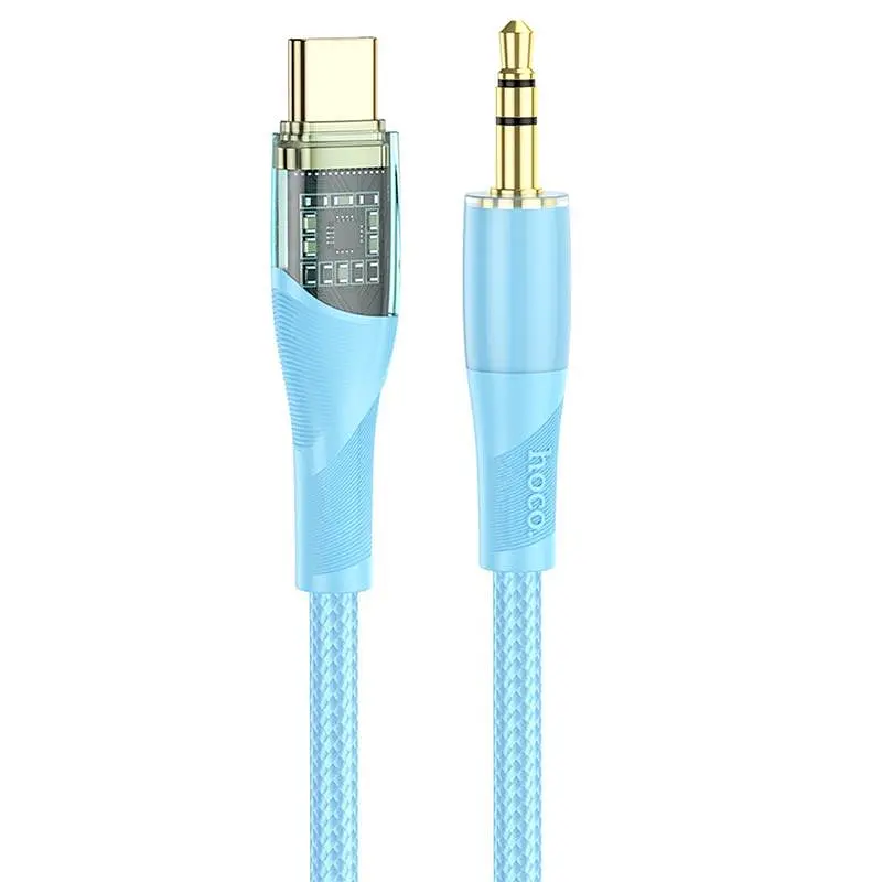 Кабель HOCO UPA25 3.5 mm to Type-C Transparent Discovery Edition Digital audio conversion cable 1 метр блакитний