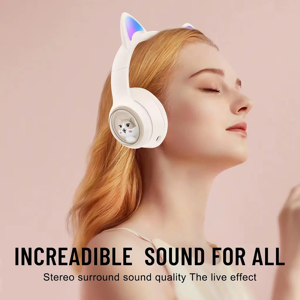 Дитячі бездротові навушники з котячими вушками Onikuma B3 з Bluetooth 5.3, RGB-підсвічуванням, мікрофоном та картою памʼяті microSD до 25 годин роботи рожевий - фото 6